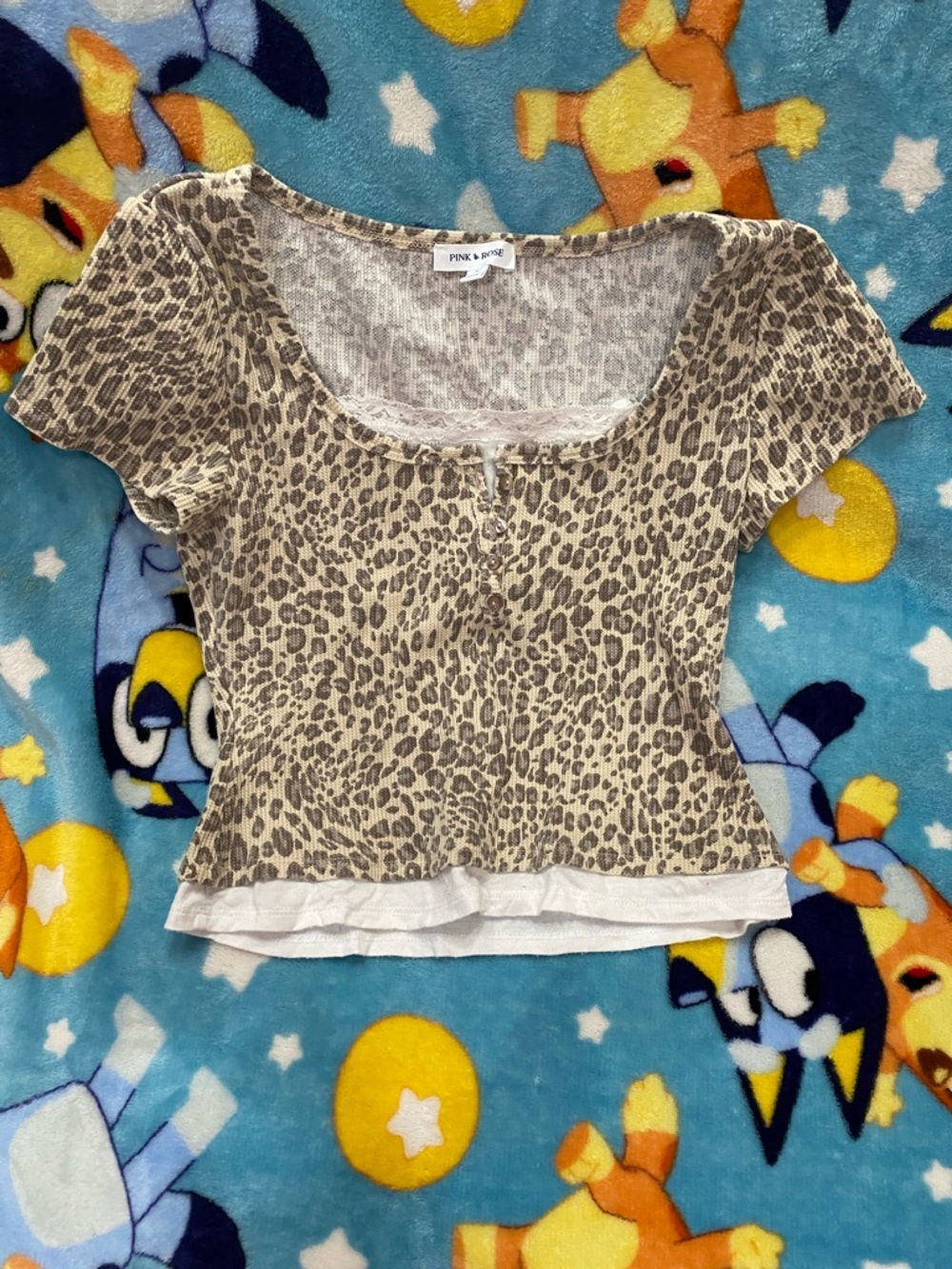Pink Rose Beige and Brown Leopard Print Crop Top